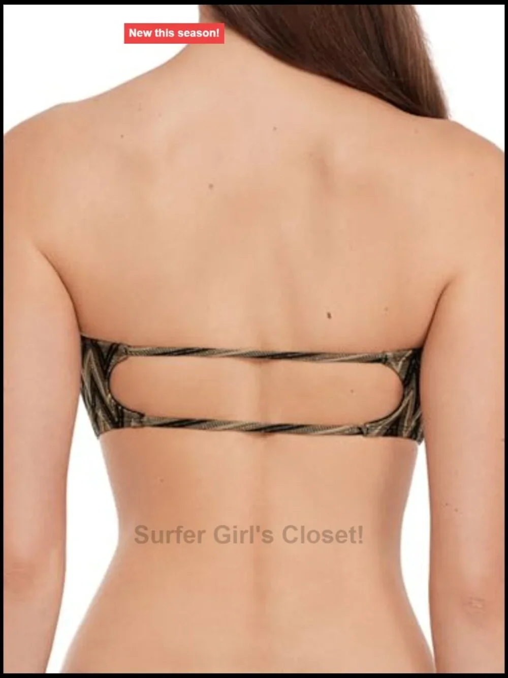 Cutout Bandeau Bikini Top with Gold Beads Strapless Swim Top